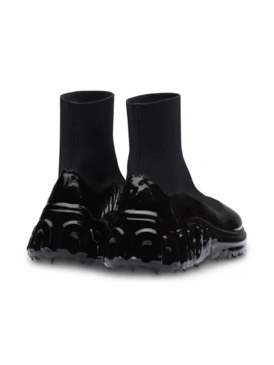 Shop Miu Miu Tech Knit High-top Sneakers In F0002 Black