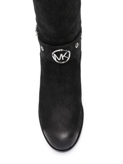 Shop Michael Michael Kors Buckle High Boots In Black