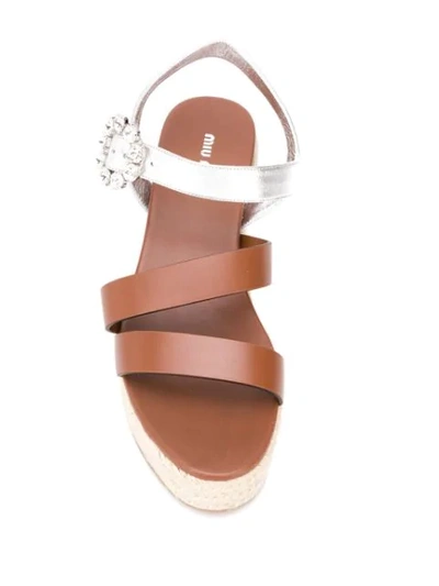 Shop Miu Miu Embellished Buckle Platform Sandals In Brown