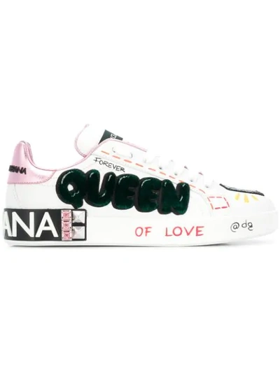 Shop Dolce & Gabbana Queen Appliqué Sneakers In White