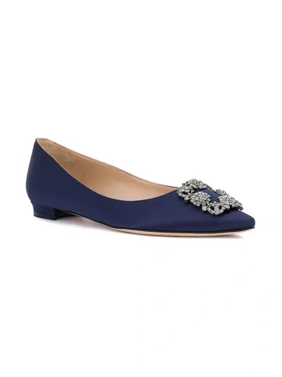 Shop Manolo Blahnik Hangisi Embellished Ballerina Shoes In Blue