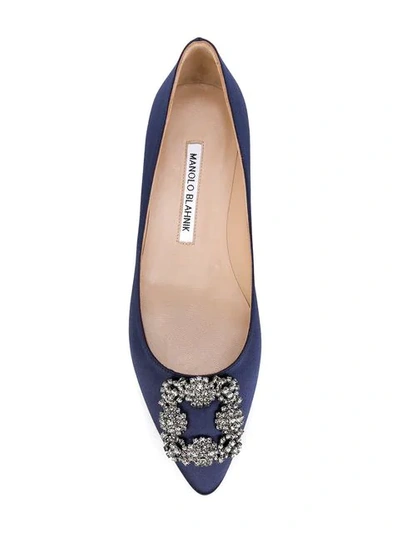 Shop Manolo Blahnik Hangisi Embellished Ballerina Shoes In Blue