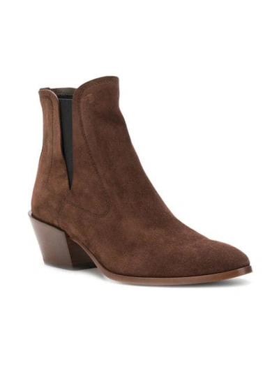 Shop Tod's Low Heel Ankle Boots In Brown