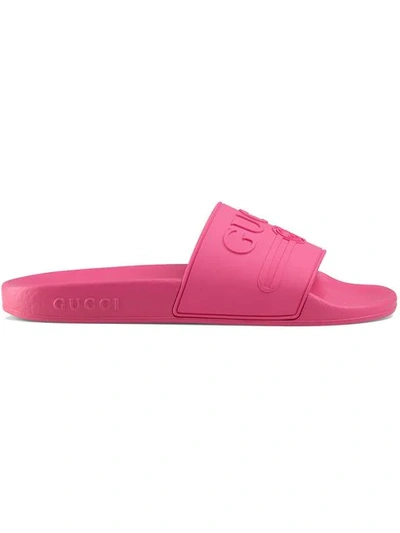 Shop Gucci Logo Rubber Slide Sandals In Pink