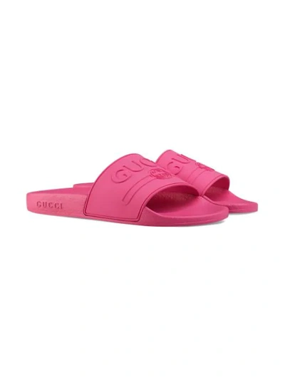 Shop Gucci Logo Rubber Slide Sandals In Pink