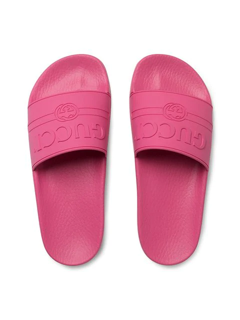 pink gucci rubber slides