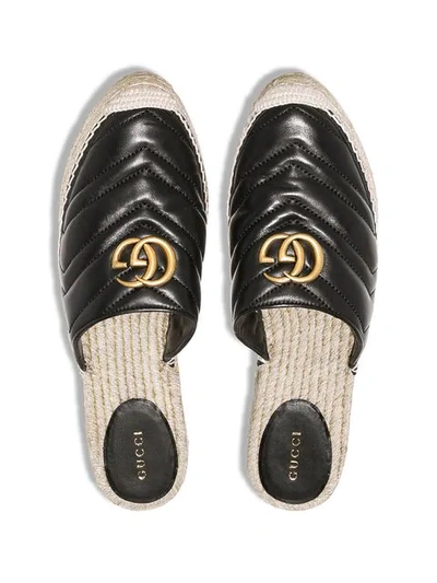 Shop Gucci Black Gg Pilar 50 Raffia And Leather Espadrilles