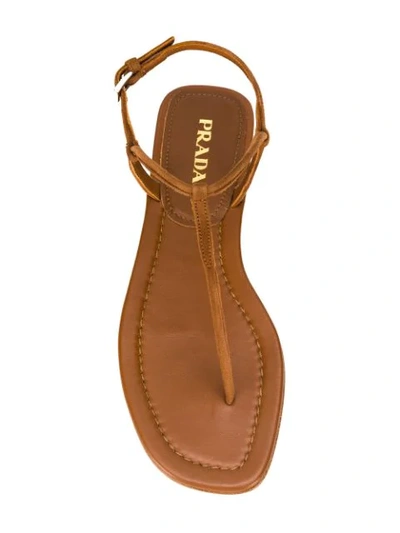 PRADA T-BAR OPEN TOE SANDALS - 棕色