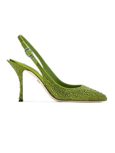 Shop Dolce & Gabbana Crystal Embellished Slingback Pumps In Green