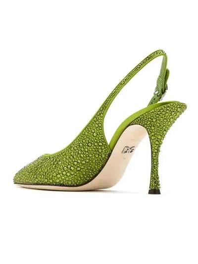 Shop Dolce & Gabbana Crystal Embellished Slingback Pumps In Green