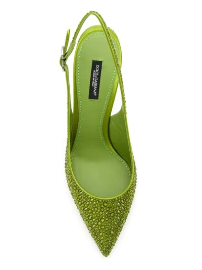 Shop Dolce & Gabbana Crystal Embellished Slingback Pumps In Green