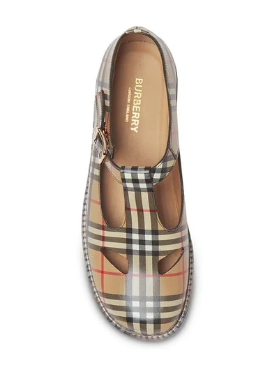 Shop Burberry Vintage Check Leather T-bar Shoes In Brown