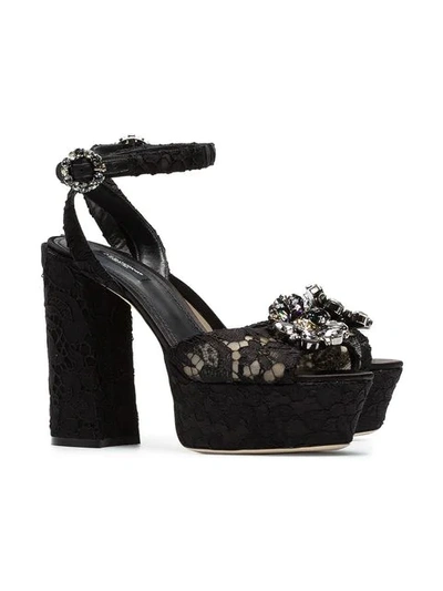 Shop Dolce & Gabbana Black Keira 120 Lace Platform Sandals