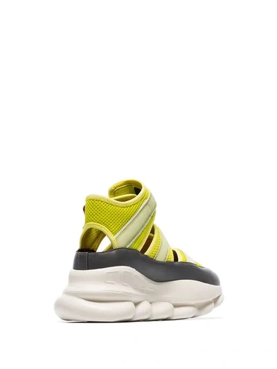 Shop Versace Lime Green Chain Reaction High-top Leather Trim Sneakers