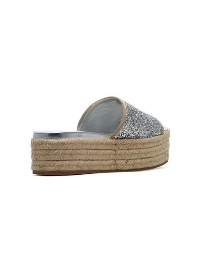 Shop Miu Miu Silver Metallic 45 Glitter Espadrille Wedge Sandals