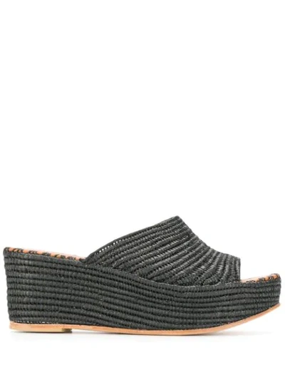 Karim Woven Raffia Wedge Sandals In Black