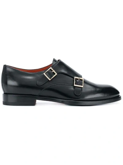 Shop Santoni Double Monk Strap Shoes - Black