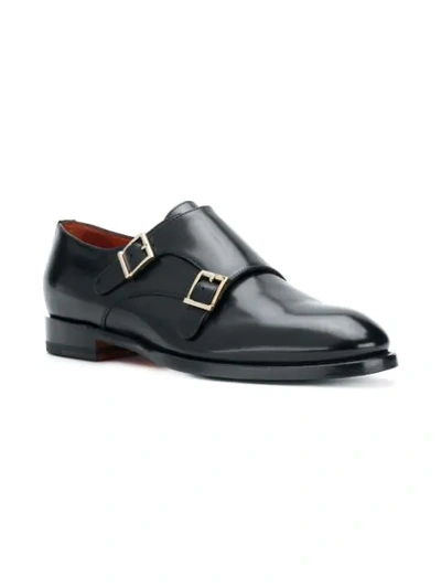Shop Santoni Double Monk Strap Shoes - Black