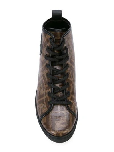 Shop Fendi Monogram Hi-top Sneakers In F14dl-mogano Panna+nero