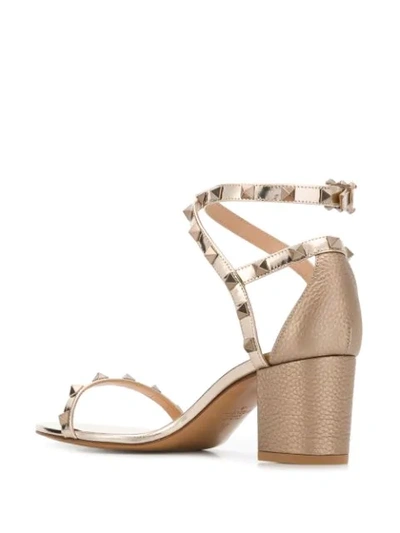 Shop Valentino Rockstud Grainy Leather 60mm Sandals In Gold