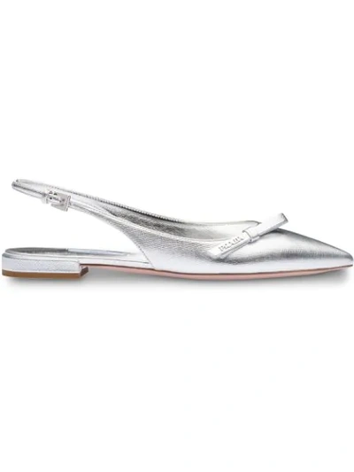 Shop Prada Pointed Slingback Ballerina Flats In Silver