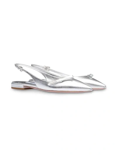 Shop Prada Pointed Slingback Ballerina Flats In Silver