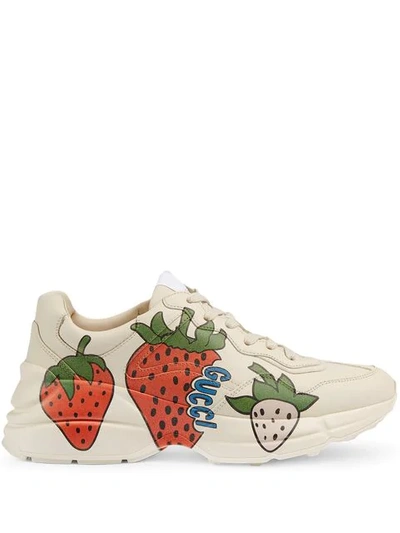 Shop Gucci Rhyton Strawberry Sneakers In White