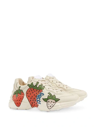 Shop Gucci Rhyton Strawberry Sneakers In White