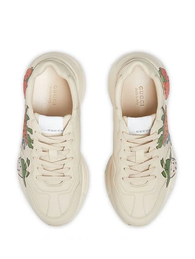 Shop Gucci Rhyton Strawberry Sneakers In White
