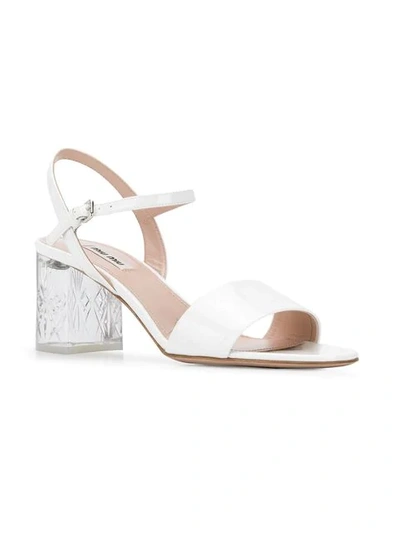 Shop Miu Miu Block Heel Sandals In F0009 White