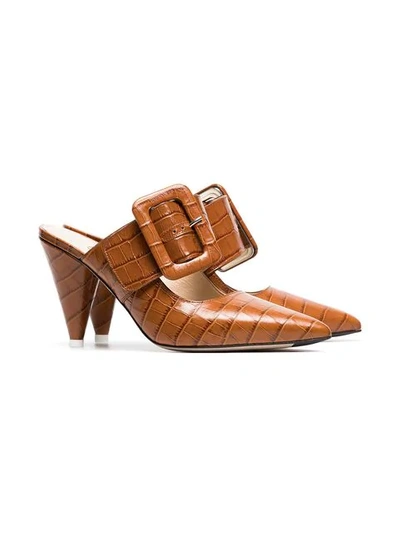 Shop Attico Brown Croc-effect Leather Mules