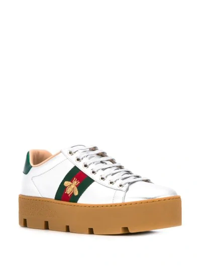 Shop Gucci Ace Embroidered Platform Sneaker In Grey