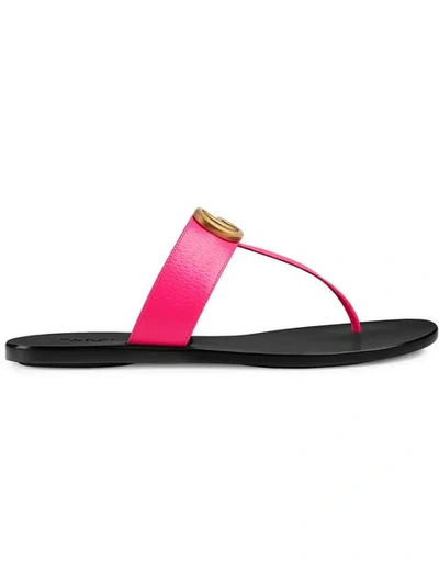 Shop Gucci Leather Thong Sandal With Double G In Pink