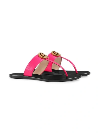 Shop Gucci Leather Thong Sandal With Double G In Pink