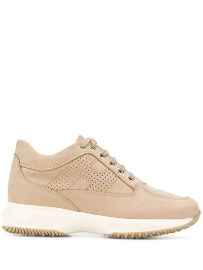 Shop Hogan Perforated Logo Sneakers In Neutrals