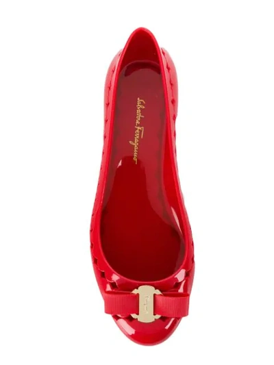 Shop Ferragamo Cut Out Ballerina Shoes In Red
