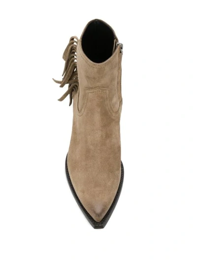 Shop Saint Laurent Lukas Fringed Boots In Brown