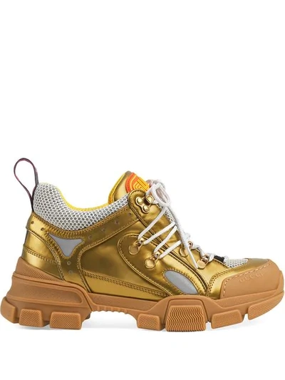 Shop Gucci Flashtrek Leather Sneakers In Gold