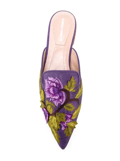 Shop Alberta Ferretti Floral Embroidered Mules - Purple