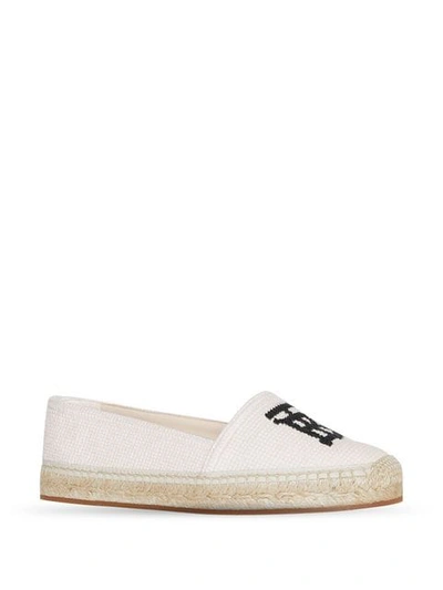 BURBERRY MONOGRAM MOTIF COTTON AND LEATHER ESPADRILLES - 大地色