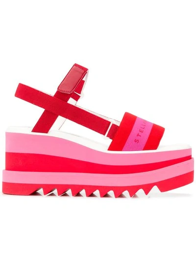 Shop Stella Mccartney Wedge Logo Sandals In 6581 Cherry