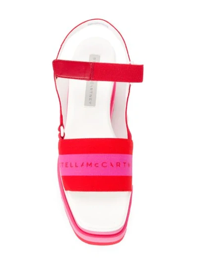 Shop Stella Mccartney Wedge Logo Sandals In 6581 Cherry