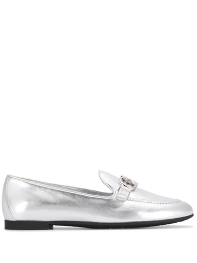 Shop Ferragamo Almond Toe Slippers In Silver