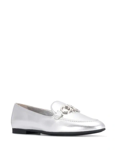 Shop Ferragamo Almond Toe Slippers In Silver