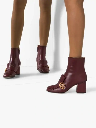 Shop Gucci Marmont 75mm Fringed Ankle Boots In Red