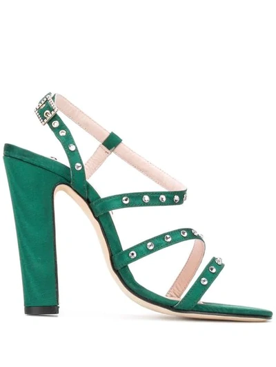 Shop Leandra Medine Studded High-heeled Sandals In Green