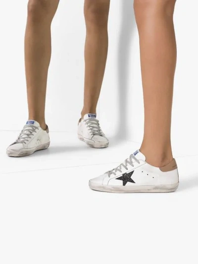 Shop Golden Goose Superstar Distressed Low-top Sneakers In  White Sand- Black Glitter