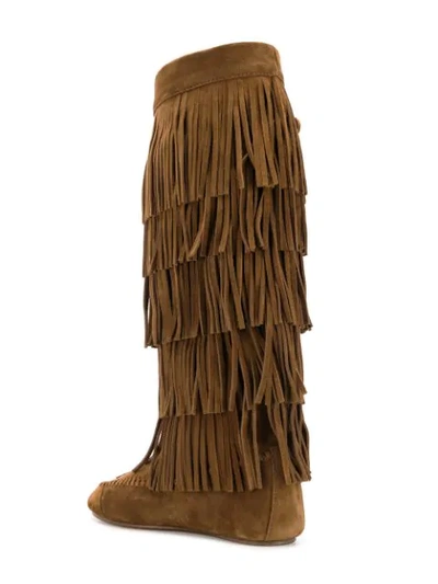 Shop Saint Laurent Fringed Knee In Brown