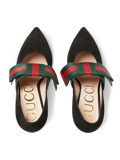 Shop Gucci Suede Pumps With Removable Web Bow In 1000 Black