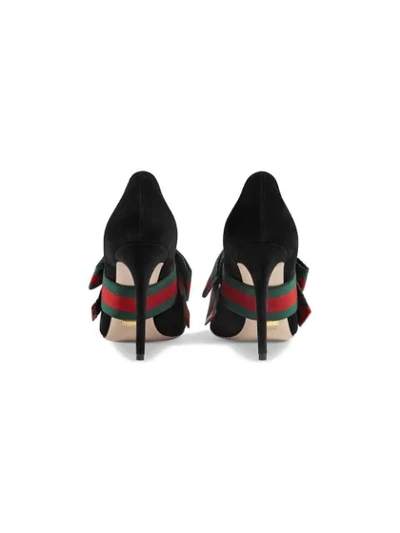 Shop Gucci Suede Pumps With Removable Web Bow In 1000 Black